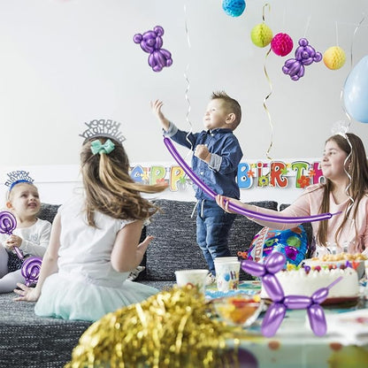 Metallic Pruple 260 Balloons Premium Long Twisting Animals Magic Balloons for Birthday Kids Wedding Party Supply 100pcs