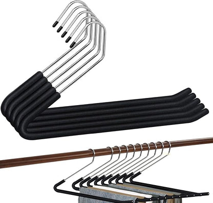 Spring Fever Open Ended Non Slip Sponge Padded Pants Hangers - Chrome Plating Foam Heavy Duty Space Saving Black Long 5
