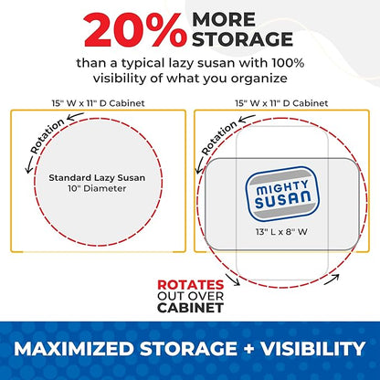 Mighty Susan Kitchen Organizer for Canned Goods: 2-Tiered Robust Turntable Organizer for Cabinet/Pantry. Steel Reinforced Holds Up To 30 lbs. Rotates 360° for Maximum Visibility. Includes 4 Bonus Bins