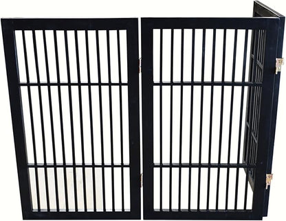 Pet Dog Gate Strong and Durable Freestanding Folding Acacia Hardwood Portable Wooden Fence Indoors or Outdoors by Urnporium (Black Pet Gate, 3 Panel 30" Tall)