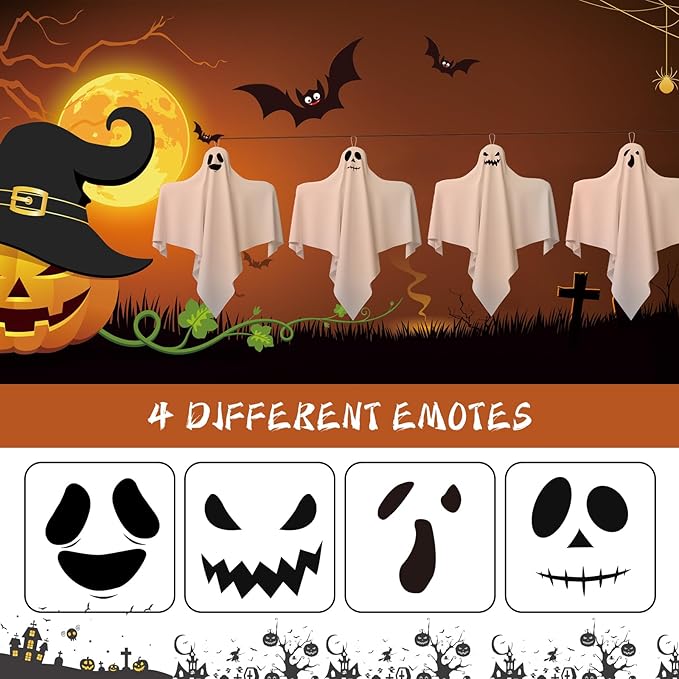 31 Inch Halloween Hanging Ghosts Decoration Outdoor, Indoor Cute Flying White Ghost Decor for Home Halloween Party, Porch, Yard, Garden, Spooky Stuff Props (4 PCS Ghost)