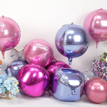 Pink Purple Round Foil Balloons 9 pcs,Metallic Giant 4D Round Balloons 22 Inch for Birthday Baby Shower Wedding Princess Party Decorations