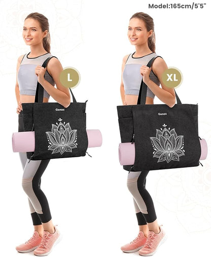 Gonex Yoga Mat Bag, Large Tote Bag with Multi Pockets for Women Men, Canvas Mat Carrier, Full Zipper Easy Access for Pilates Gym Travel