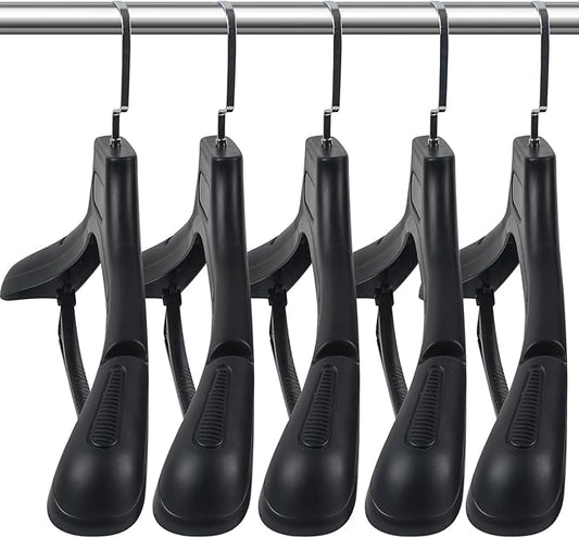 DEDU Suit Hangers for Men 30 Pack Width 17.7", Black Coat Hangers no Shoulder Bump Non Slip for Thick Sweaters, Plastic Extra Wide Shoulder with Pants Bar & Metal Hook