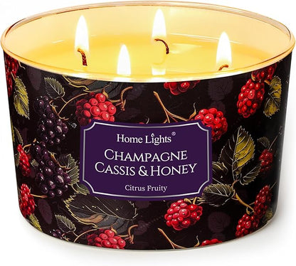 HomeLights Scented Candles for Women & Men, 18oz Candle Jars Aromatherapy 4-Wick Candle, Ideal for Eclectic Mixed Styles Home Decor and Gifts, Champagne Cassis & Honey