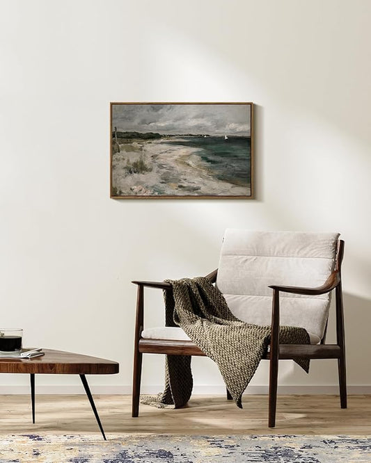 InSimSea Framed Canvas Wall Art Vintage Decor, Large Coastal Wall Art, Seaside Painting Prints, Modern French Country Farmhouse Decorations, Rustic Wall Decor for Living Room Bedroom, 20"x30"