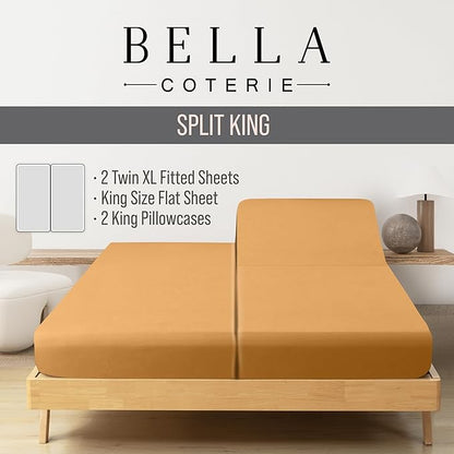 Bella Coterie Luxury Bamboo Viscose Split King Size Sheet Set | 100% Organically Grown | Ultra Soft | Cooling for Hot Sleepers | 18" Deep Pocket [Marigold]