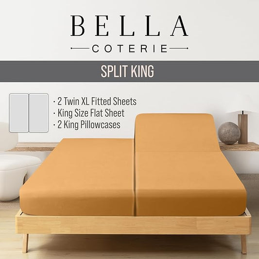 Bella Coterie Luxury Bamboo Viscose Split King Size Sheet Set | 100% Organically Grown | Ultra Soft | Cooling for Hot Sleepers | 18" Deep Pocket [Marigold]