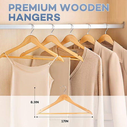 Wooden Hangers 8 Pack, Heavy Duty Wood Hangers for Coats, Suits, Jackets, Closet & Pants Durable Premium Wood Hanger with 360-Degree Rotatable Hook and Notches, Natural