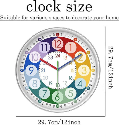 XFM Learning Clock for Kids 12 Inch Colorful Teaching Time Wall Clocks Battery Operated Silent Analog Clock for Kids Room Classroom School Playroom