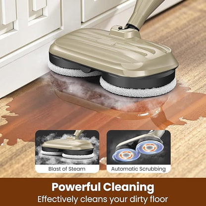DEVOAC VM6 Scrubbing Steam Mop with Rotating Mop Pads, 10 in 1 Steam Mop, Lightweight Spin Mop & 3 Steam Modes for Hard Floor Laminate Marble Floors (Khaki)