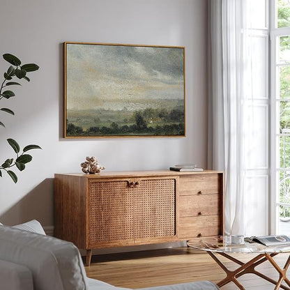 InSimSea Framed Canvas Wall Art Vintage Decor, Landscape Wall Art Home Decor, Wild Field under Sky, Modern Farmhouse Decor, Cottagecore Bedroom Kitchen Bathroom Decorations, 24"x36"