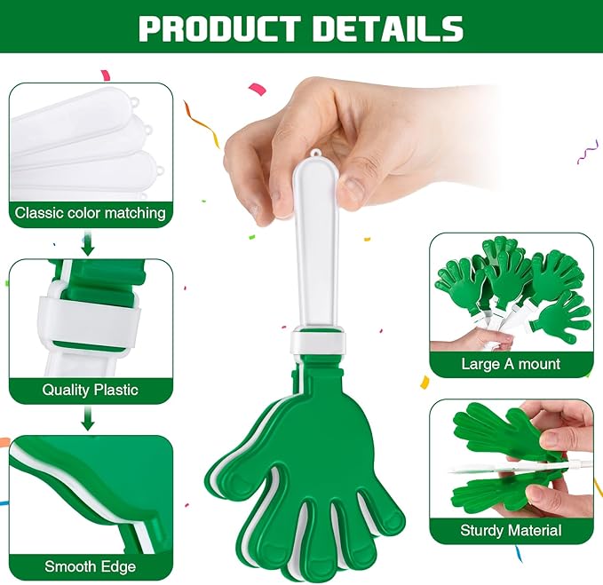 Junkin 100 Pcs Hand Clappers Bulk 7. 5 x 3. 5 Inches Noise Makers Party Favors Clapping Noise Maker Clacker for Birthdays Game Prizes Rewards Football Sporting Events Cheers Supplies (Green)
