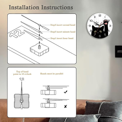 Wall Clock, 10 Inch Silent Non-Ticking Home Kitchen Decor, Battery Operated for Bathroom Bedroom Living Room Office(Cute Black Cats Paws)