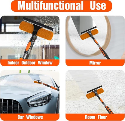 30FT Window Squeegee with Extension Pole, 2-in-1 Squeegee for Window Cleaning, Professional Cleaning Kit for Home with 24FT Telescoping Pole for Outdoor Indoor Use