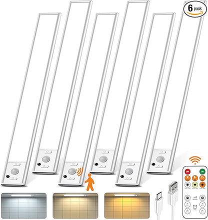 Under Cabinet Lighting with Remote Control,2500mAh USB Rechargeable Motion Sensor Light Indoor,350 Lumen LED Closet Light,3 Color Temps Wireless Under Counter Lights for Bedroom,Wardrobe,Stairs,6 Pack