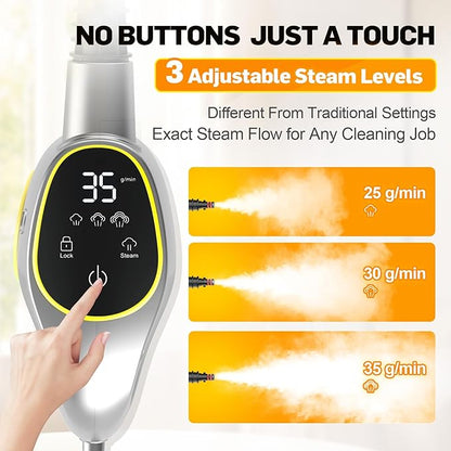 Handheld Pressurized Steam Cleaner - 3-Level Adjustable Steamer for Cleaning, 15s Heat-Up & 14pcs Accessories, Steam Cleaner for Home & Car, Car Detailing, Tile, Grout, Furniture