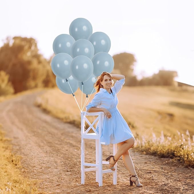 Blue Balloons 5 Inch, 60Pcs Small Pale Muted Blue Aqua Balloon 5'' Mini Matte Dusty Retro Powder Light Blue Helium Latex Balloons for Birthday Boho Baby Shower Bachelorette Party Decorations