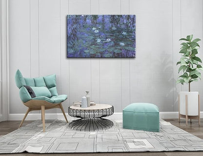Large Blue Water Lilies by Claude Monet Canvas Wall Art Famous Painting - Classic Artwork Wall Decor Picture Print with Framed for Bedroom Living Room Office -32"x48"
