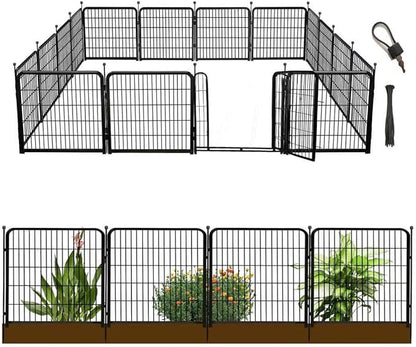 Garden Fence with Gate 32 in(H)×26.6 Ft(L) 12 Panels, Heavy Duty Iron Animal Barrier Fence for Yard, Suitable for Indoor Pet Fence Or Outdoor Dog Fencing