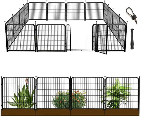 48 in(H) Decorative Garden Fence with Gate,8 Panels Total 17.7 Ft(L) Heavy Duty Iron Animal Barrier Fence for Yard,Suitable for Indoor Pet Or Outdoor Dog Fencing, Garden Border Fence