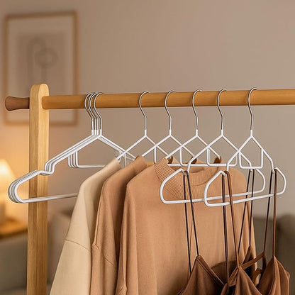 Clothes Hangers, 50Pack Black Metal Hangers with Tie Bar,Non-Slip Heavy Duty Hanger with Shoulder Notches for Dress and Camisole,15.7'W Shirt Hanger（White）