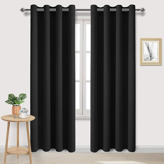 DWCN Black Out Curtains 84 Inch Long 2 Panels, Thermal Light Blocking Room Darkening Bedroom, Living Room Drapes - Black, 52W x 84L Inch Length