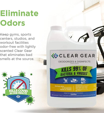 Clear Gear Gym Disinfectant Mat Cleaner, and Gym Equipment Deodorizer for Sports Equipment and Fitness Centers - EPA-Registered, Hospital Grade Disinfectant, Made in USA - (4) 1 Gallon Bottles