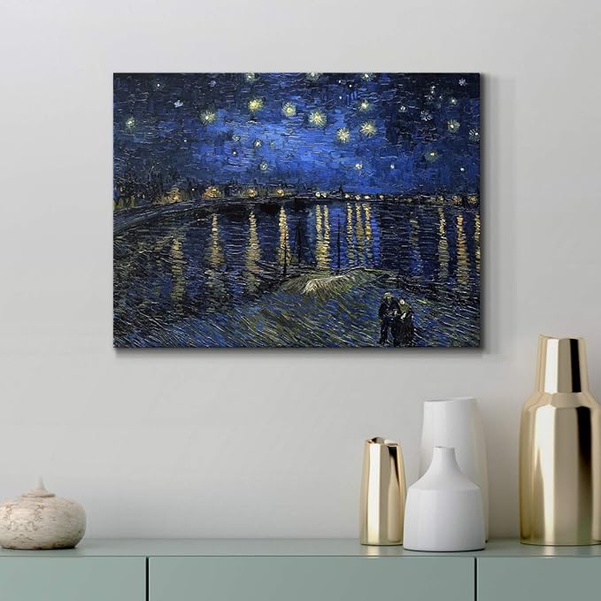 Wexford Home Decor Landscape Canvas Wall Art Abstract Floral Painting Modern Pictures Artwork Decoration for Living Room Kitchen Bathroom Office Ready to Hang Starry Night Over Rhone 18x27