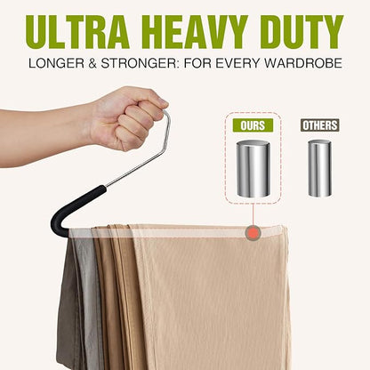 Spring Fever Open Ended Non Slip Sponge Padded Pants Hangers - Chrome Plating Foam Heavy Duty Space Saving Black Long 10