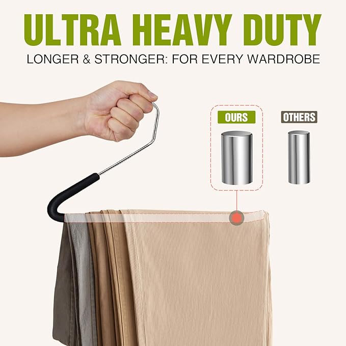 Spring Fever Open Ended Non Slip Sponge Padded Pants Hangers - Chrome Plating Foam Heavy Duty Space Saving Black Long 5