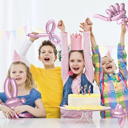 KAWKALSH 260 Metallic Pink Long Balloons for Balloon Garland Thickening Skinny Latex Twisting Animals Modeling Christmas Birthday Wedding Party Festival Decorations 100pcs