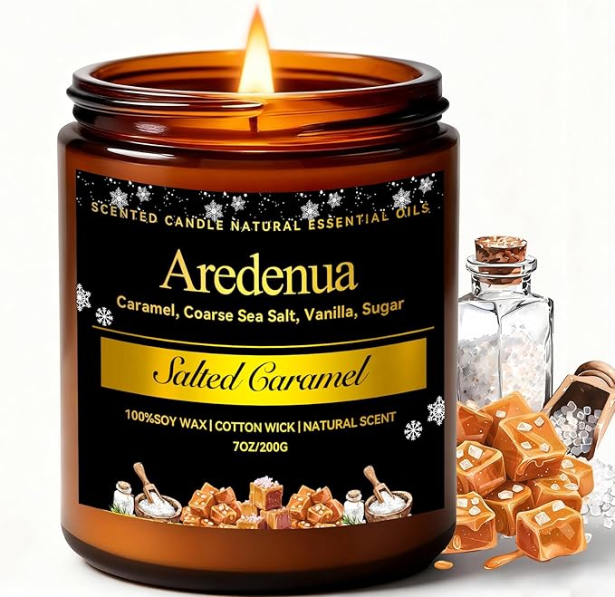 Winter Candles - Salted Caramel Candle | Cozy Holiday Scented Candles - 7oz Jar Soy Candle for Winter Home, Holiday & Christmas Gifts for Women Men
