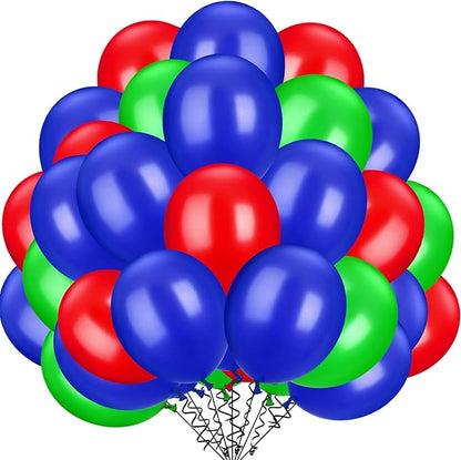 TecUnite 100 Pcs Red Blue Green Latex Balloons 13 Inch Colorful Round Balloons for Wedding Birthday Festival Racing Car Poker Card Party Decoration