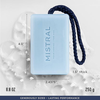 Mistral Surf Hossegor Luxury Soap on a Rope for Men | Triple-Milled Bar Soap for Men - Made in France | Men’s Natural Soap Bar, Moisturizing & Long-Lasting | Paraben, Phthalates Free | Large, 8.8 oz