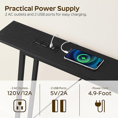 78.7" Couch Table Behind Sofa, Narrow Console Table with Outlet, Skinny Sofa Tables Narrow Long, Long Entryway Tables for Hallway, Entryway, Living Room, Black CT205UBB