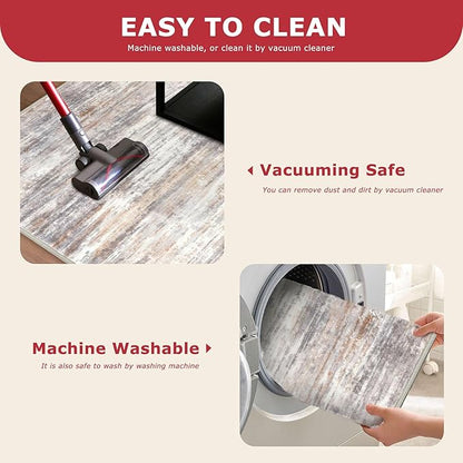 KOZYFLY Modern Abstract Washable Rug Runner 2.6x10 Hallway Rug Runner Non-Slip Soft Kitchen Runner Rugs, Multi Grey Striped Carpet for Entryway Bathroom Laundry Room Foyer
