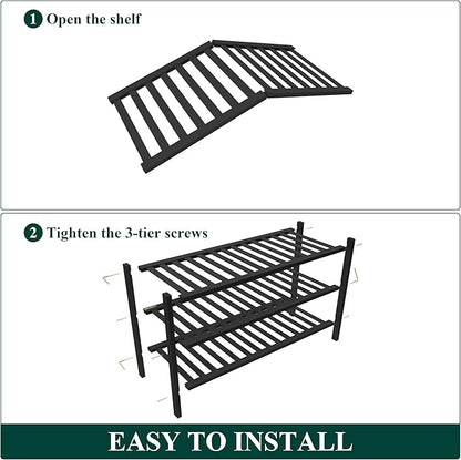 Smiry Bamboo Shoe Rack for Closet, 3 Tier Wooden Stackable Shoe Organizer, Free Standing Shoes Storage Shelf for Entryway, Front Door Entrance, Black