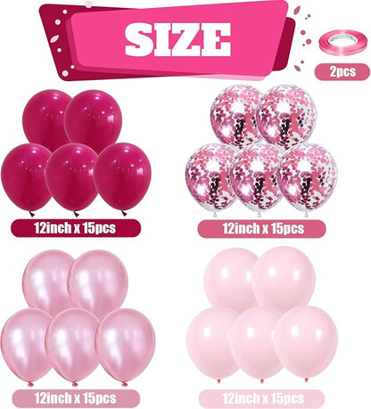 Hot Pink and Baby Pink Balloons, 60 Packs 12 Inch Premium Pink Latex Balloon with Confetti Balloon for Valentine's Day, Birthday, Baby Shower, Wedding, Princess Theme Party Decoration