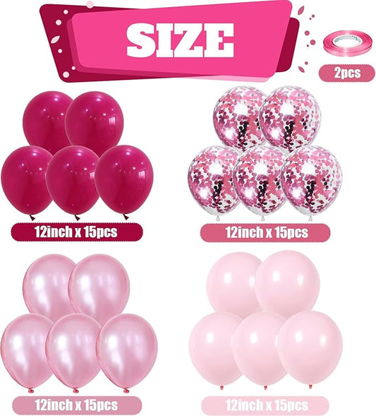Hot Pink and Baby Pink Balloons, 60 Packs 12 Inch Premium Pink Latex Balloon with Confetti Balloon for Valentine's Day, Birthday, Baby Shower, Wedding, Princess Theme Party Decoration