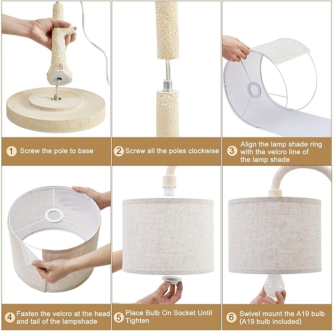 Floor Lamp for Living Room - 69" Rustic Farmhouse Tall Lamp with 3 Color Temperatures- Country Resin Vintage Reading Light Standing Lamps for Bedroom Office Classroom Home Decor, Almond White