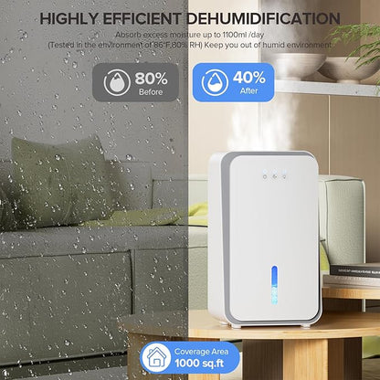 Dehumidifier for Home, 1000 sq.ft Dehumidifier with Auto Shut Off, 7-Color LED Light Built-in Aromatherapy Diffuser, Ultra-Quiet Dehumidifiers for Bedroom, Bathroom, Basement (White)