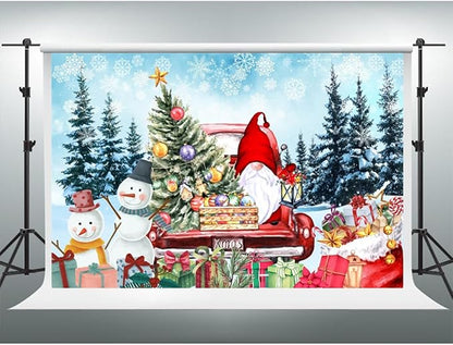 YongFoto Merry Christmas Backdrop 9x6ft Pine Forest Snowman Christmas Tree Red Car Gnome Photography Background New Year Xmas Eve Family Party Banner Room Decor Photoshoot Wallpaper Photo Booth