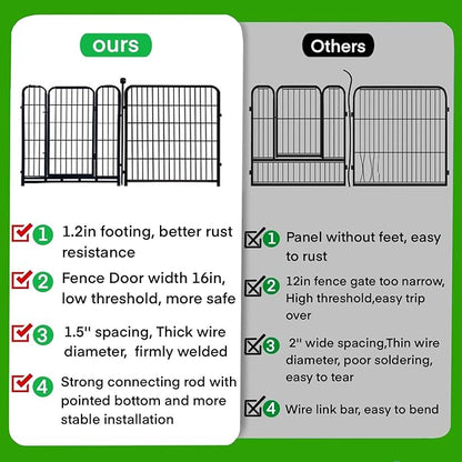 ADAVIN Tall Garden Fence Wide Door Low Threshold, 54 inch High 4 Panels Total 8.8 Ft(L), Black Heavy Duty Metal Outdoor Dog Fence for Yard or Camping, Garden Fencing Animal Barrier