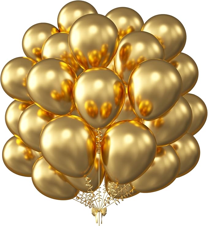 KALOR 12 Inch Metallic Gold Balloons, 50 Pcs Latex Helium Metallic Balloons for Kid's Birthday Party, Baby Shower, Wedding, Graduate Party Decorations