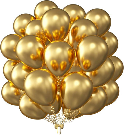 KALOR 12 Inch Metallic Gold Balloons, 50 Pcs Latex Helium Metallic Balloons for Kid's Birthday Party, Baby Shower, Wedding, Graduate Party Decorations
