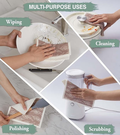 Swedish Dishcloths for Kitchen100% Biodegradable | 10 Pack Reusable Cellulose Sponge Cloths | Ultra Absorbent, Eco-Friendly Cleaning Towels | Dishcloths for Washing Dishes and General Cleaning
