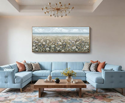 amatop Oversized Framed Canvas Wall Art 6x2.6 ft – Extra Large Farmhouse Art Work Boho Beach Coastal Ocean Nature Daisy Flowers Landscape Picture for Giant Living Room Bedroom Office Decor 71“x31”