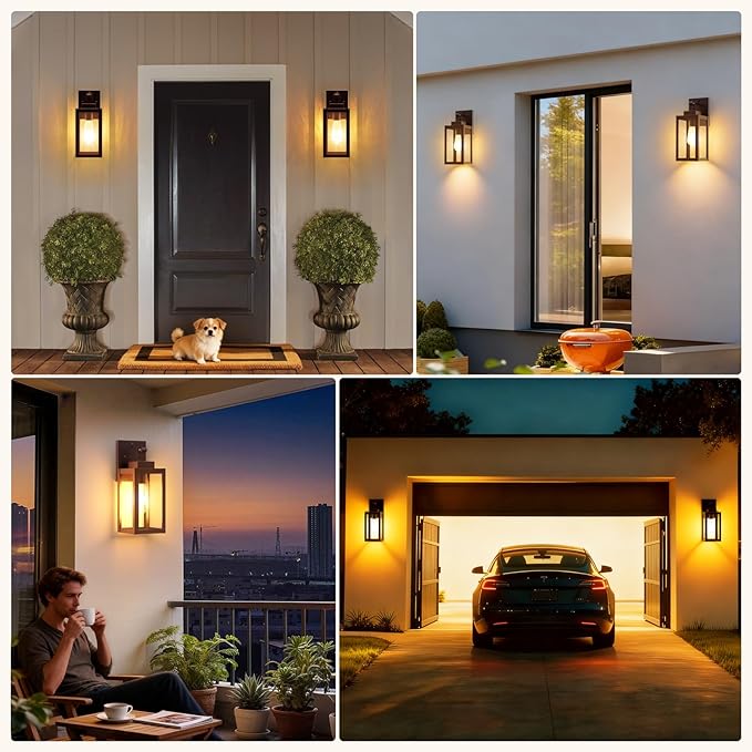 2-Pack Motion Sensor Porch Lights Outdoor, Farmhouse Brown Dusk to Dawn Exterior Lighting Fixtures with 3 Modes, Waterproof Wall Lanterns for House, Backyard, Entryway, Garage