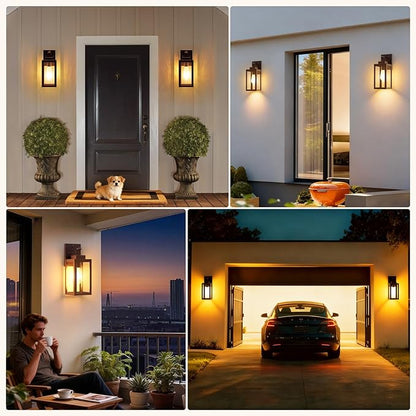2-Pack Motion Sensor Porch Lights Outdoor, Farmhouse Brown Dusk to Dawn Exterior Lighting Fixtures with 3 Modes, Waterproof Wall Lanterns for House, Backyard, Entryway, Garage